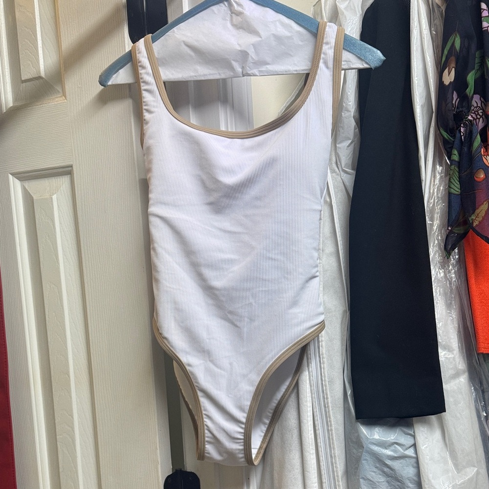 LainSnow Ocean Isle White and Tan One Piece Swimsuit